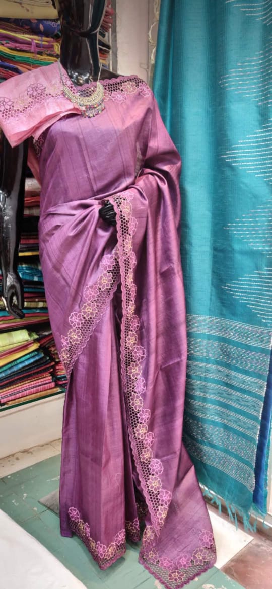 Ahimsa silk with golden embroidery border