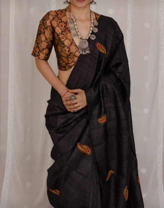 Ahimsa sari with embroidery