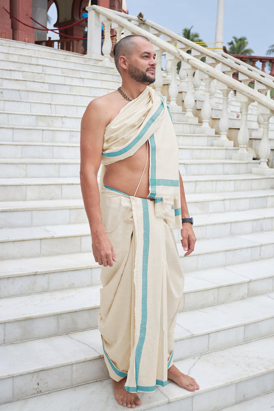 Dhoti and chadar with colored stripe 100% silk