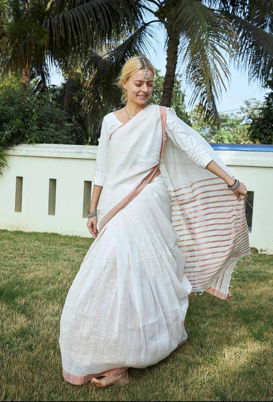 Linen Sari With Stripe