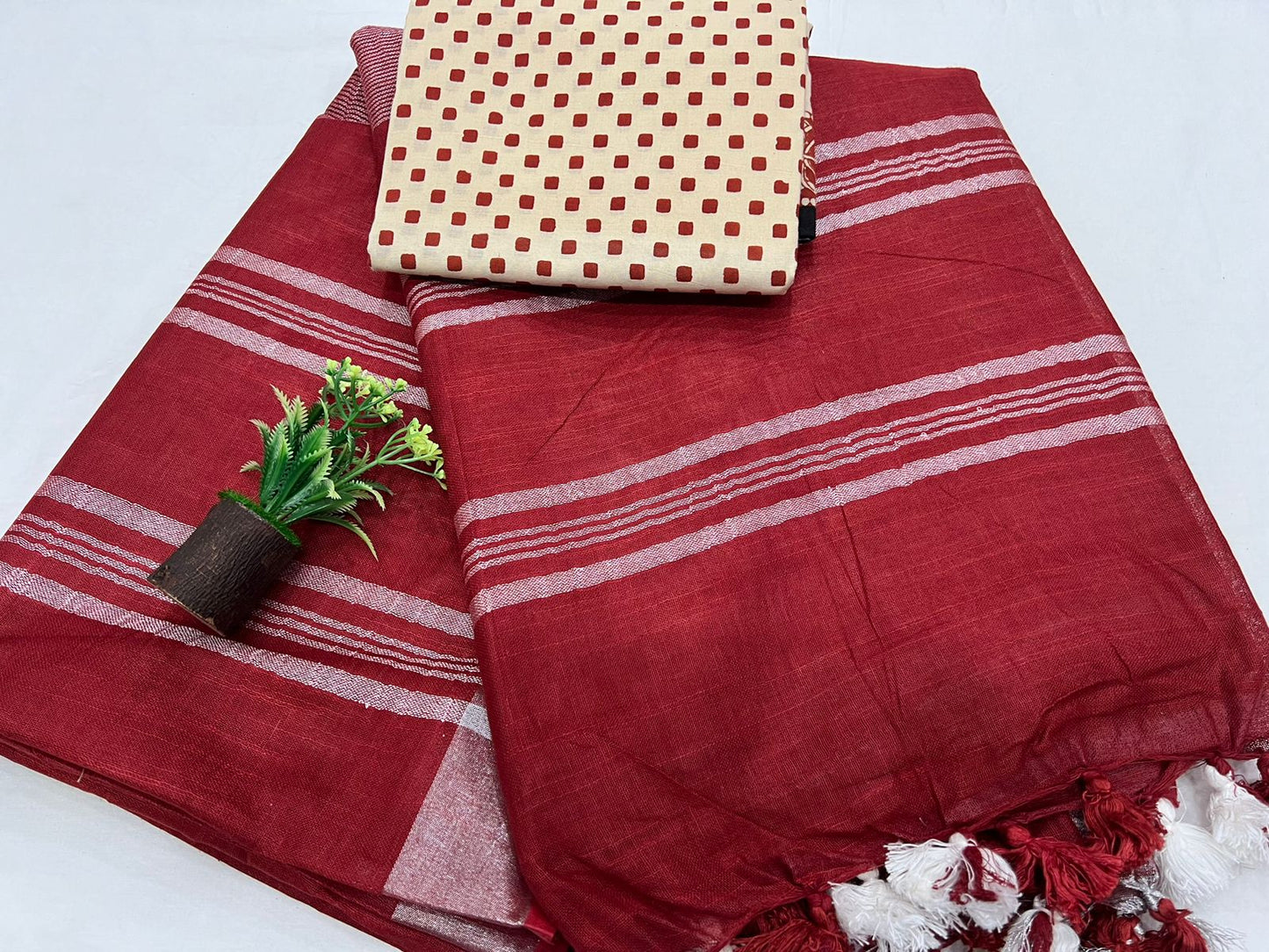 Linen Cotton Plain Saree (150+ colors)
