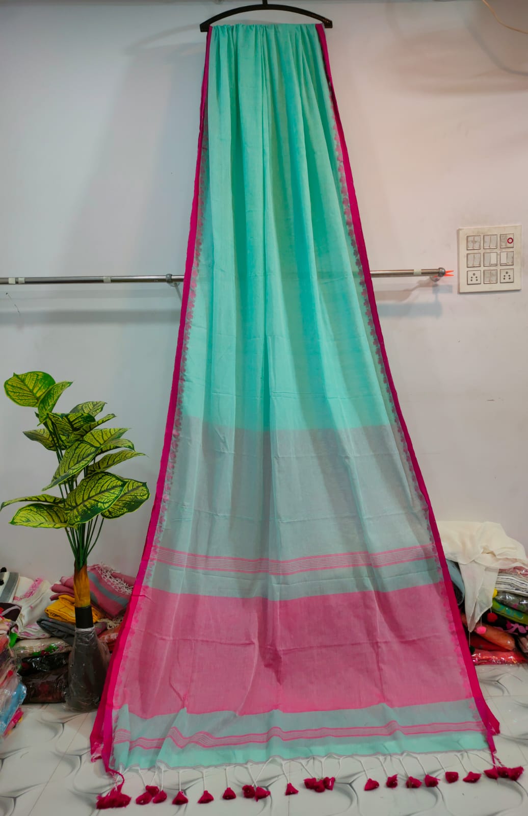 Saree Soft Cotton with Pink Border (7 colors)