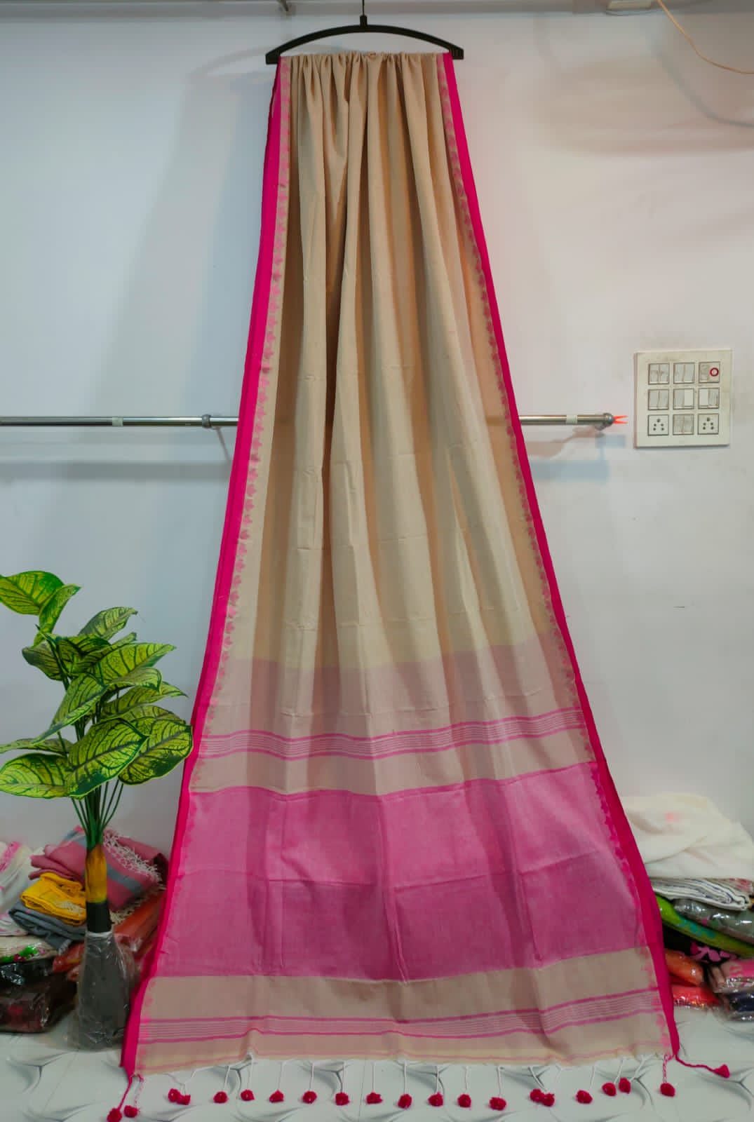 Saree Soft Cotton with Pink Border (7 colors)